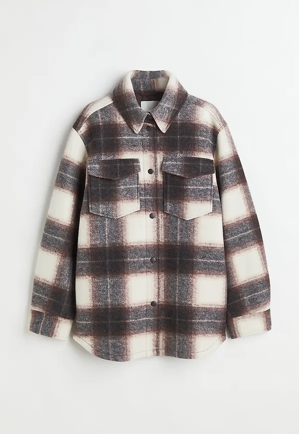 H&M Skjortjacka Brun/vitrutig, Jackor i storlek S