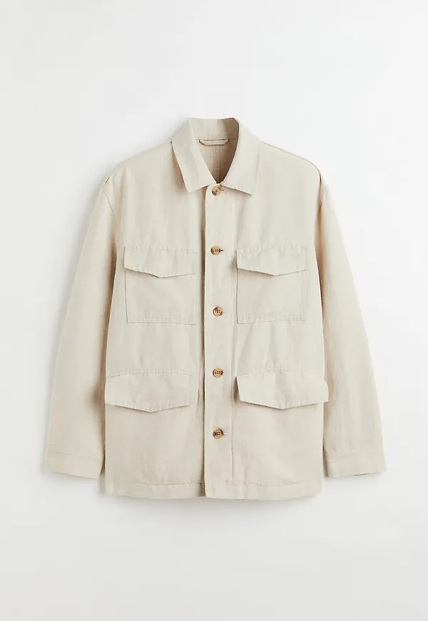 H&M Skjortjacka I Linmix Regular Fit Ljusbeige, Jackor i storlek L