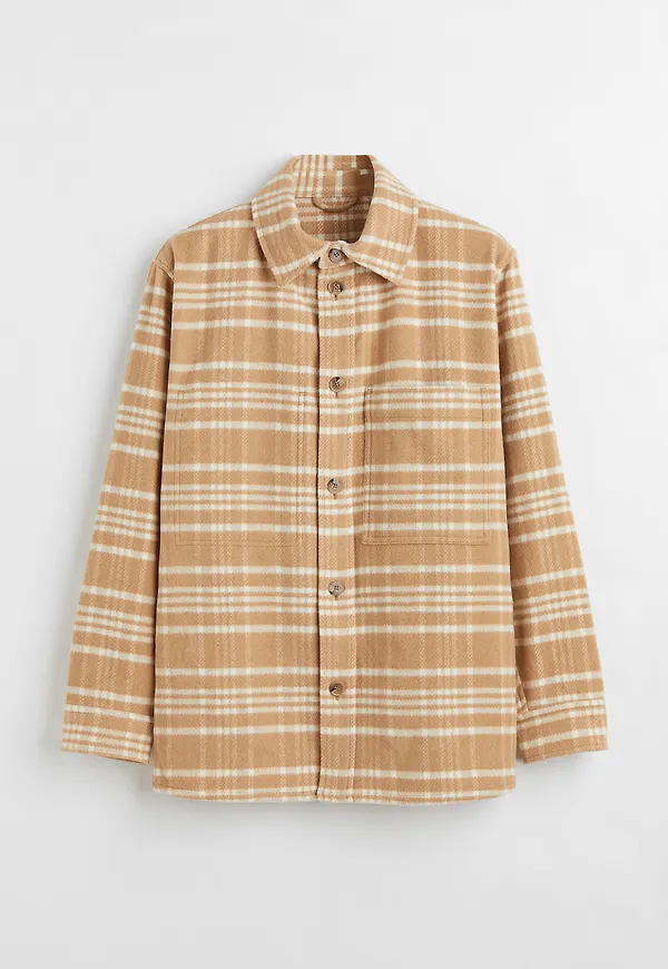 H&M Skjortjacka I Ullmix Beige/rutig, Jackor i storlek XL