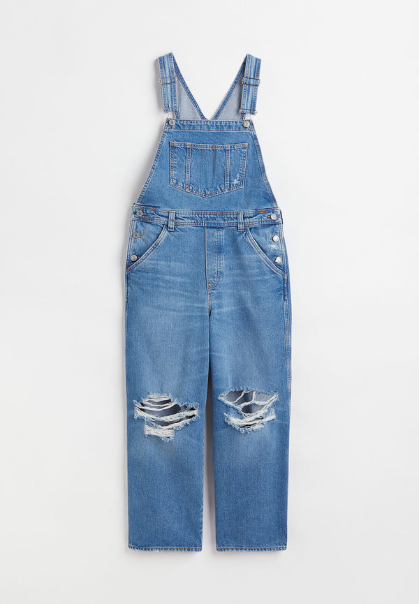H&M Snickarbyxa I Denim Denimblå, Hängselbyxor i storlek M