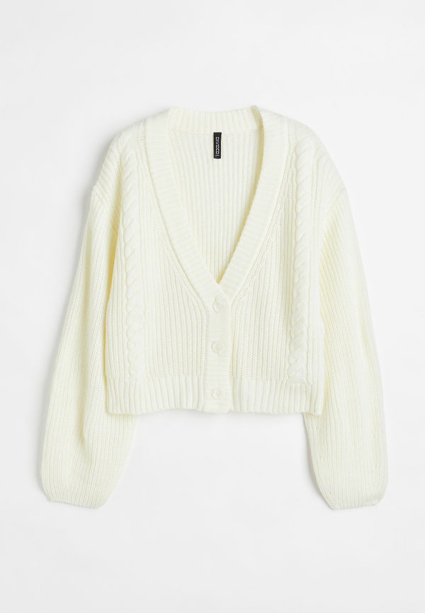 H&M Stickad Kofta Crèmevit i storlek XS