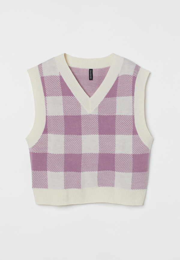 H&M Stickad Slipover Ljuslila/rutig, Tröja i storlek M