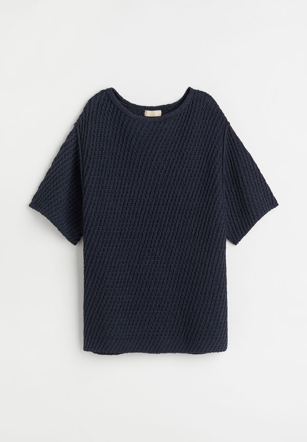 H&M Stickad Topp I Silkesmix Mörkblå, Tröja i storlek M
