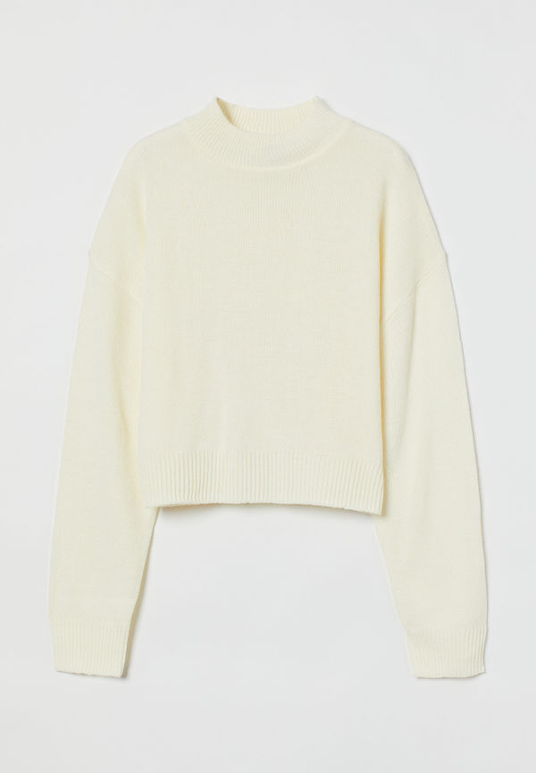 H&M Stickad Tröja Crèmevit i storlek L