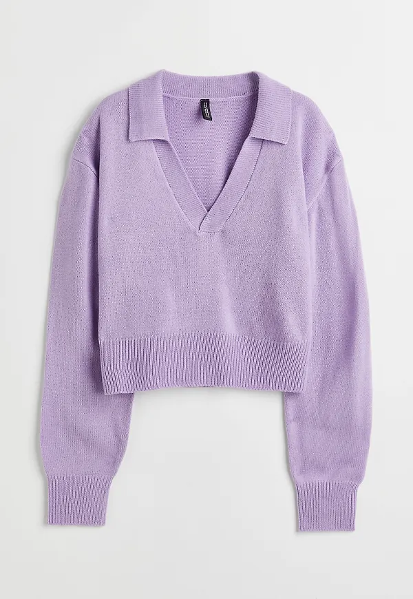 H&M Stickad Tröja Med Krage Ljuslila i storlek XS