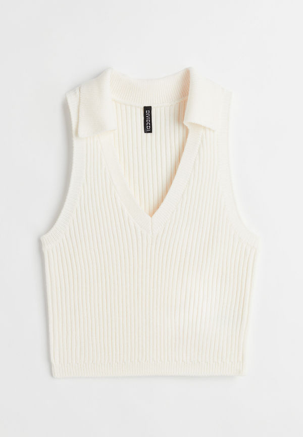 H&M Stickad Väst Med Krage Crèmevit, Tröja i storlek M