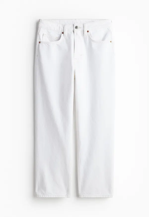 H&M Straight High Cropped Jeans Vit i storlek 34