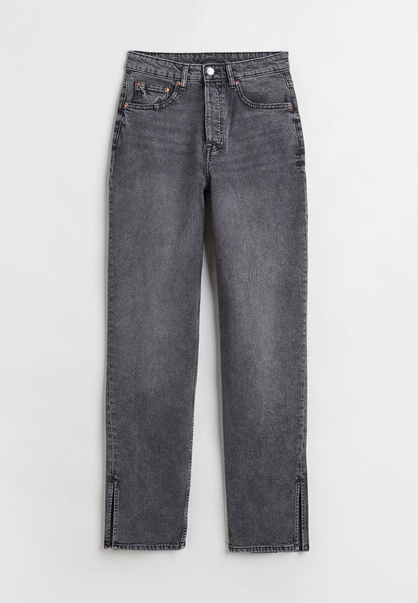 H&M Straight High Jeans Mörk Denimgrå i storlek 32
