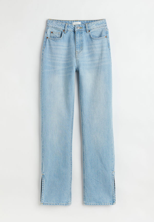 H&M Straight High Split Jeans Ljus Denimblå, Skinny i storlek 50