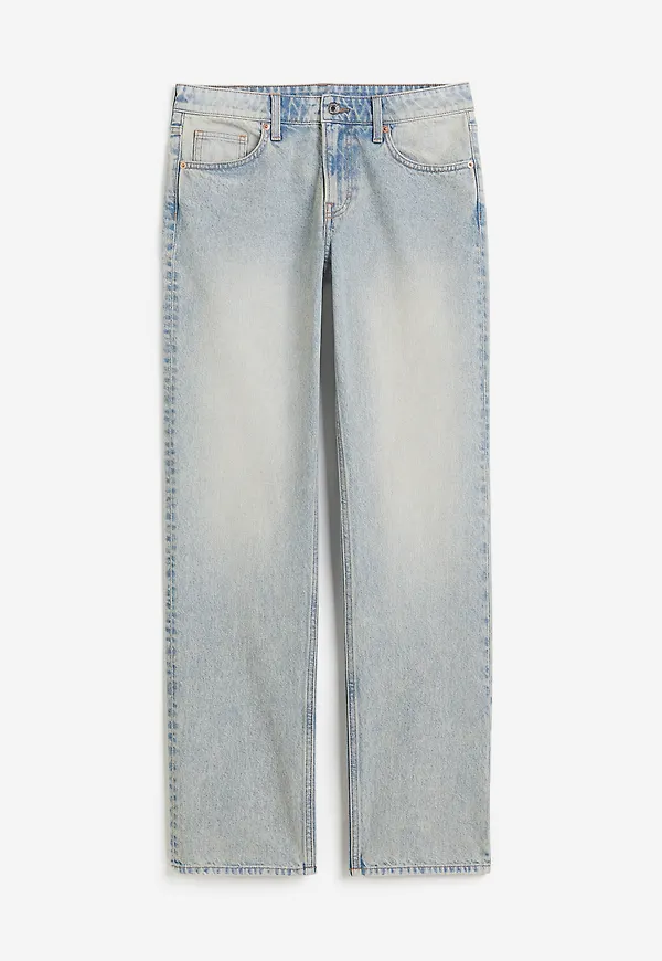 H&M Straight Regular Jeans Blek Denimblå i storlek 48