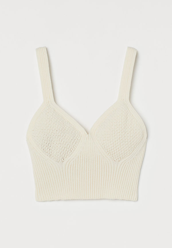 H&M Strukturstickad Topp Crèmevit, Toppar i storlek XL