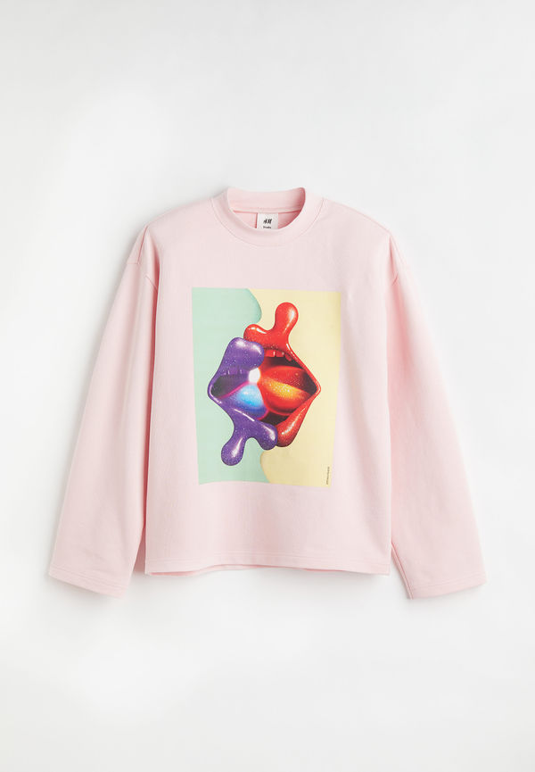 H&M Sweatshirt Med Tryck Ljusrosa, Tröjor i storlek L