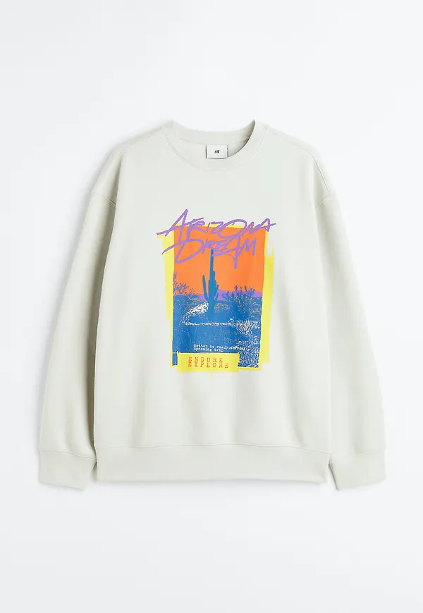 H&M Sweatshirt Med Tryck Relaxed Fit Ljus Gråbeige/arizona, Tröjor i storlek S och färg Vit