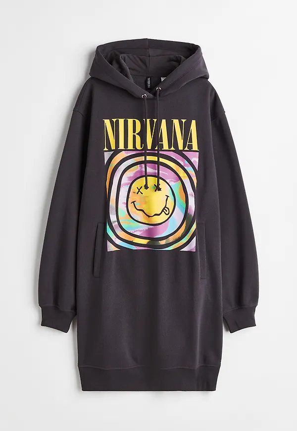 H&M Sweatshirtklänning Med Huva Svart/nirvana, Vardagsklänningar i storlek M