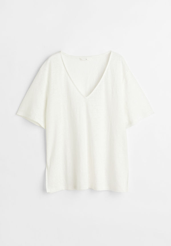 H&M T-shirt I Linnetrikå Vit, T-shirts i storlek XS
