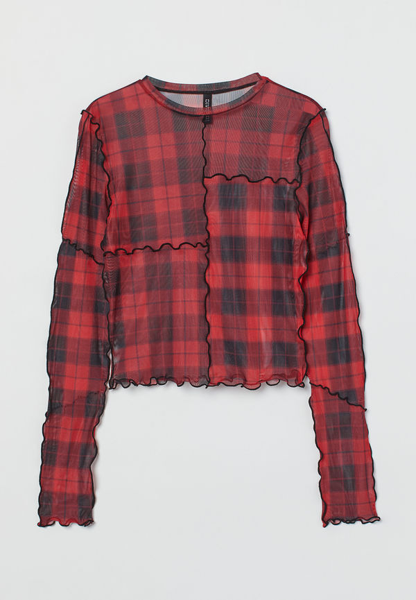 H&M Topp I Mesh Röd/rutig, Toppar i storlek XS