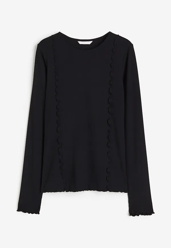 H&M Trikåtröja Med Overlockdetaljer Svart, Toppar i storlek XS