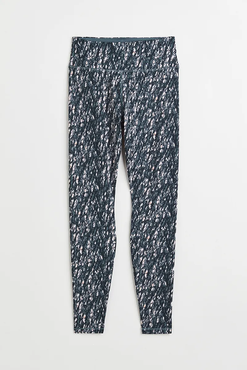 H&M Träningstights High Waist Mörk Turkos/mönstrad i storlek XS