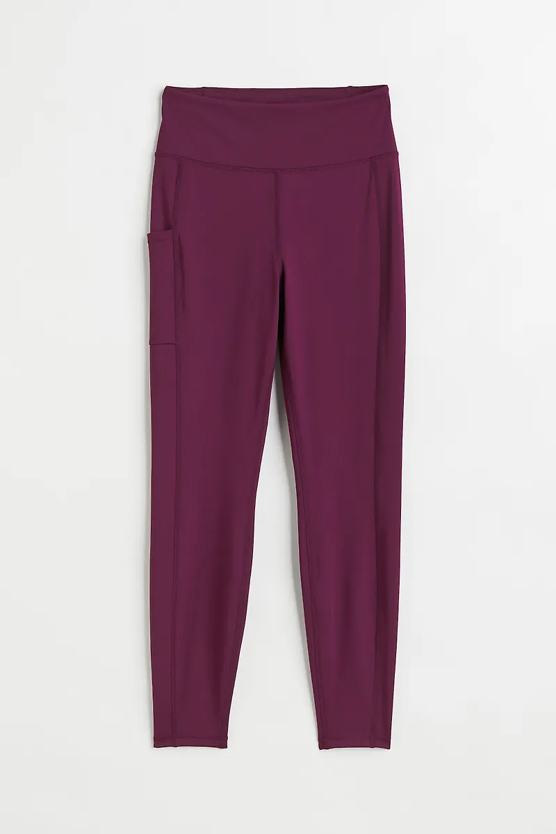 H&M Träningstights Med Ficka Plommon i storlek XS och färg Lila