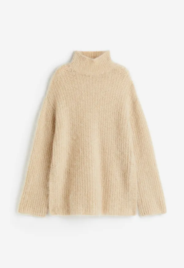 H&M Tröja I Mohairmix Med Halvpolo Beige i storlek S