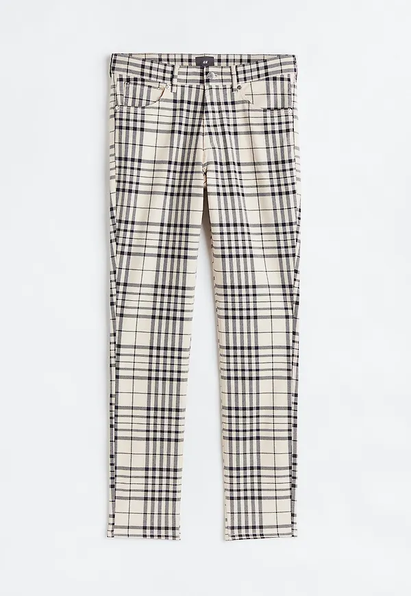 H&M Twillbyxa Skinny Fit Ljusbeige/rutig, Byxor i storlek W 34