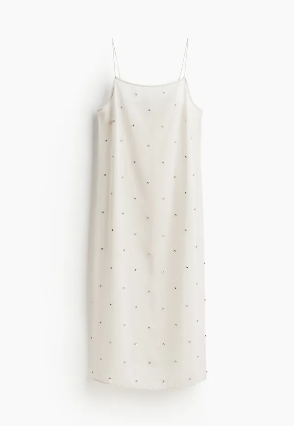 H&M Utsmyckad Slipklänning I Skir Kvalitet Ljusbeige, Vardagsklänningar i storlek XL