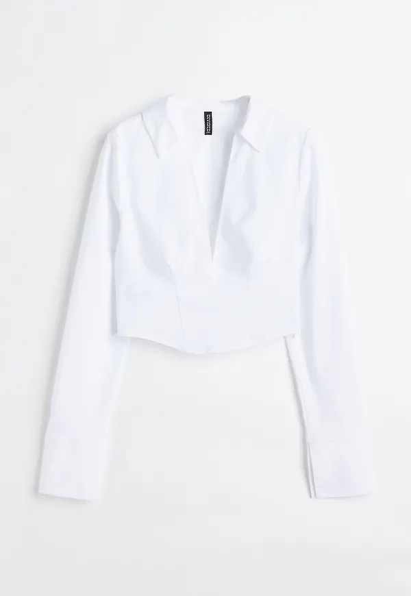 H&M V-ringad Skjorta Med Korsettliv Vit, Casualskjortor i storlek L
