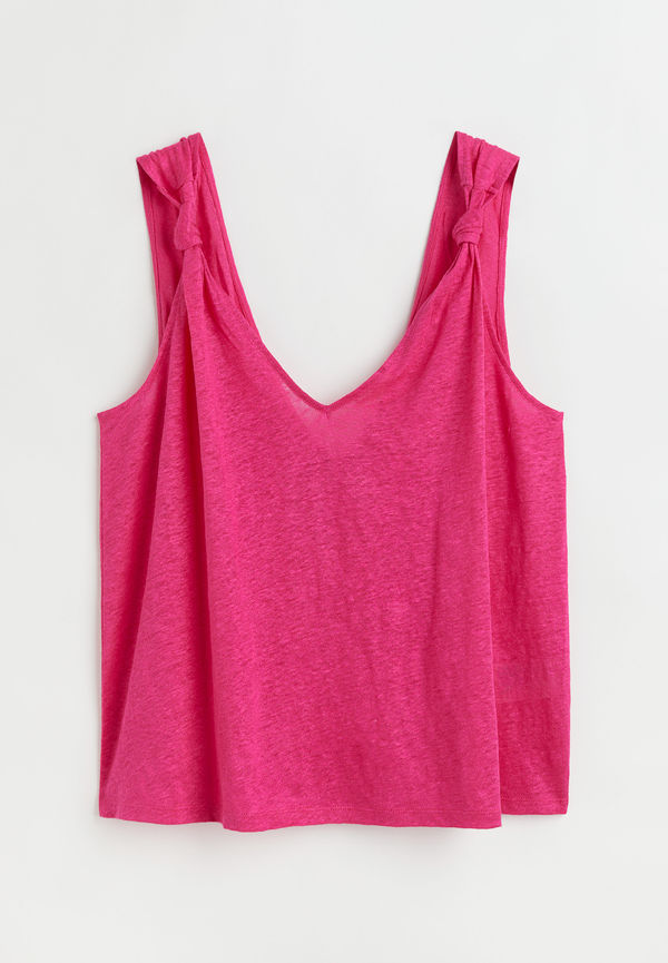 H&M V-ringad Topp I Linne Cerise, Linnen i storlek XS och färg Rosa