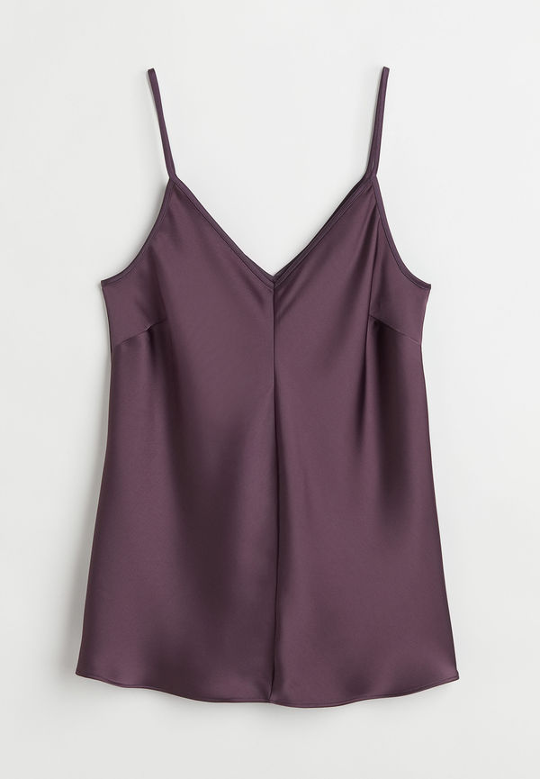 H&M V-ringat Satinlinne Mörk Plommonlila, Toppar i storlek M