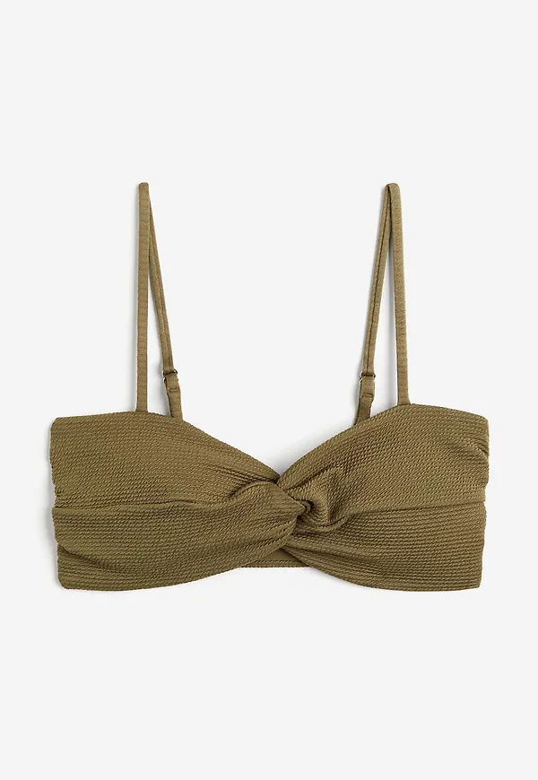 H&M Vadderad Bikinitopp Med Vriden Detalj Khakigrön, Bikinitoppar i storlek 44