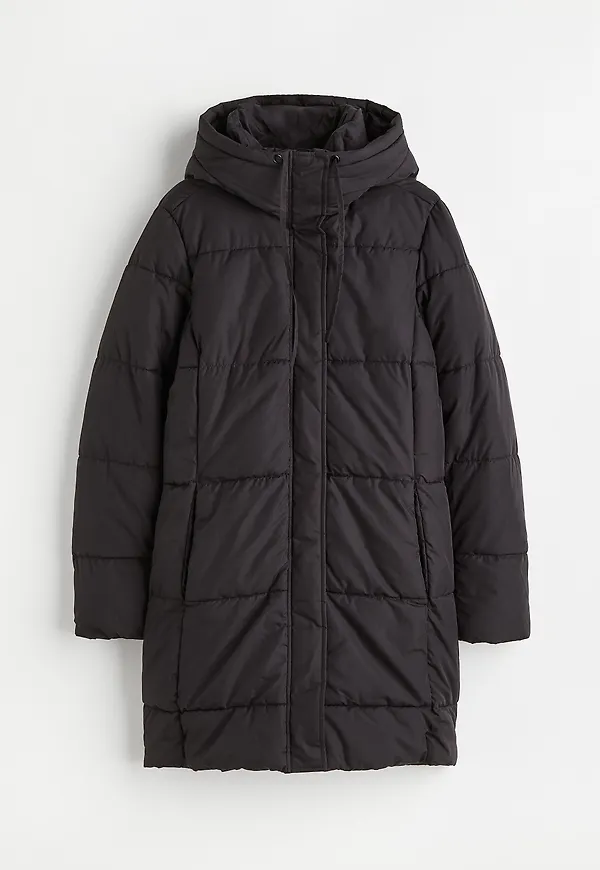 H&M Vadderad Kappa Med Huva Svart, Kappor i storlek XS