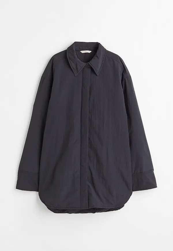 H&M Vadderad Overshirt I Nylon Svart, Casualskjortor i storlek M
