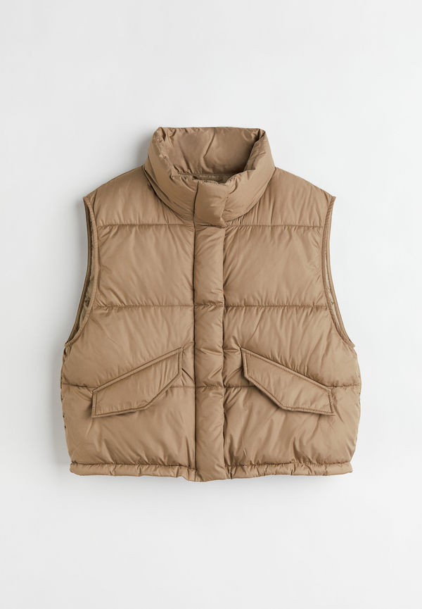 H&M Vadderad Väst Med Ståkrage Beige, Västar i storlek L