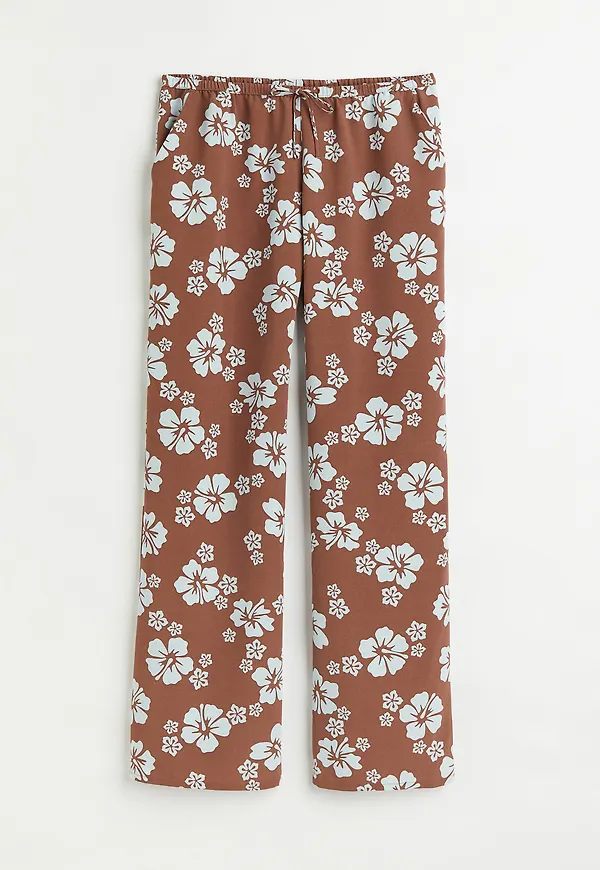 H&M Vid Byxa Brun/tropiska Blommor, Byxor i storlek XS