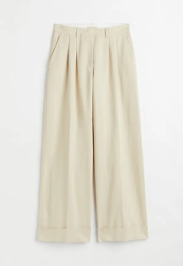 H&M Vid Byxa I Lyocellmix Ljusbeige, Byxor i storlek 38