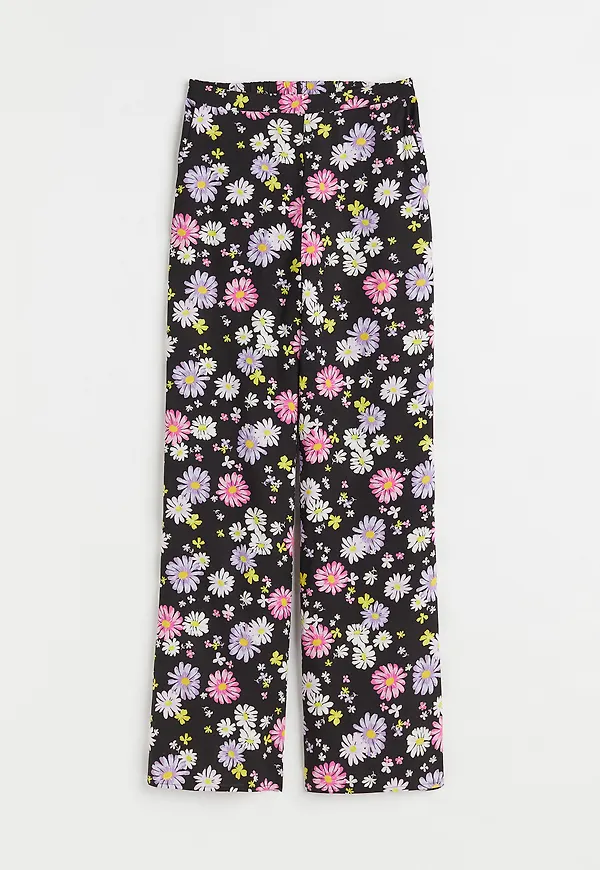 H&M Vid Byxa Svart/blommig, Byxor i storlek M
