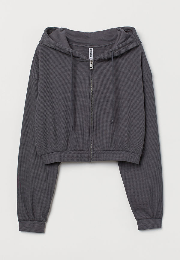 H&M Våfflad Munkjacka Mörkgrå, Hoodies i storlek M