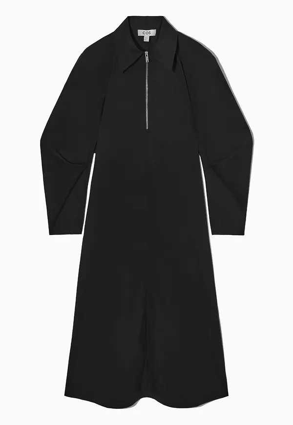 HALF-ZIP POPLIN MIDI SHIRT DRESS