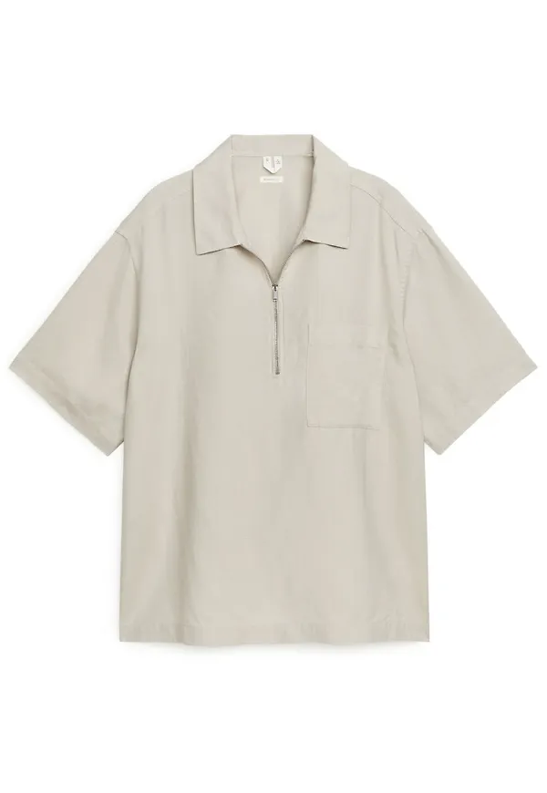 Half-Zip Short-Sleeved Shirt - Beige