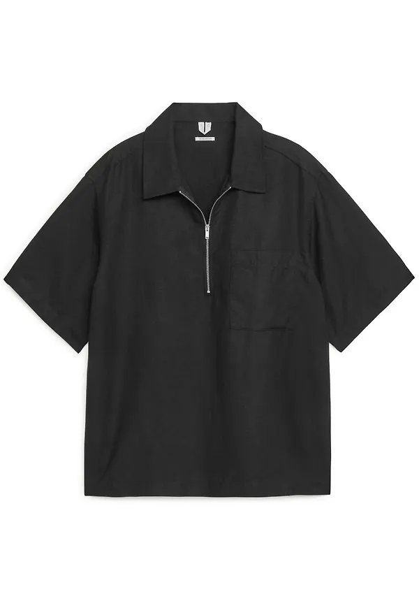 Half-Zip Short-Sleeved Shirt - Black