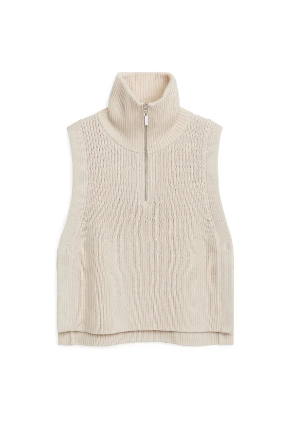 Half-Zip Wool Collar - Beige