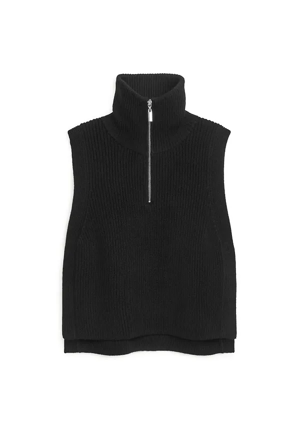 Half-Zip Wool Collar - Black