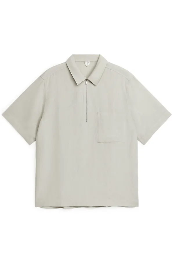 Half-Zip Short-Sleeved Shirt - Beige