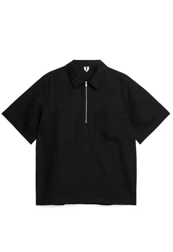 Half-Zip Short-Sleeved Shirt - Black