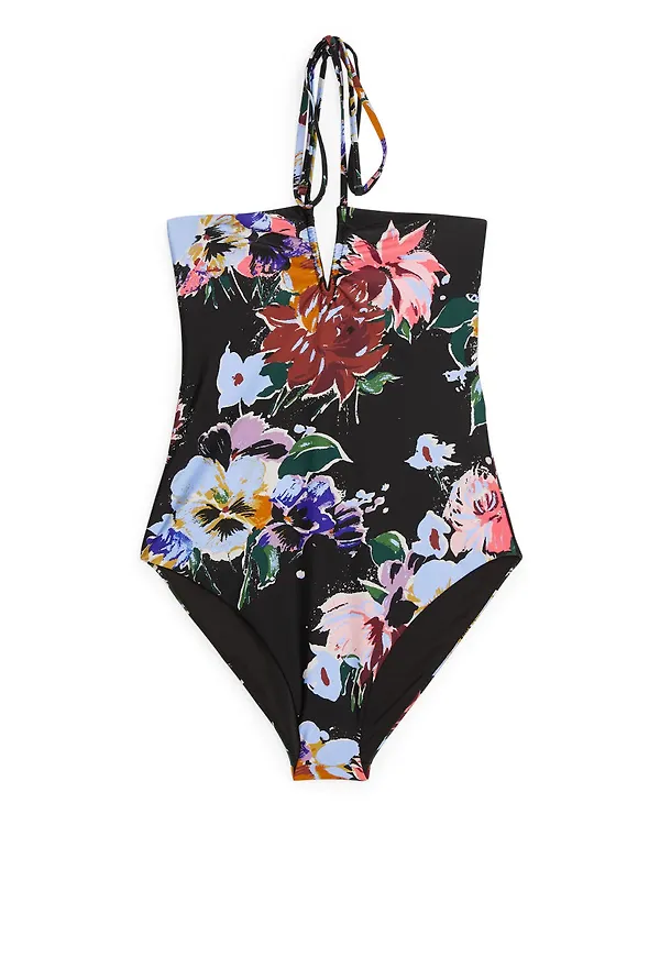 Halterneck Floral Swimsuit - Blue