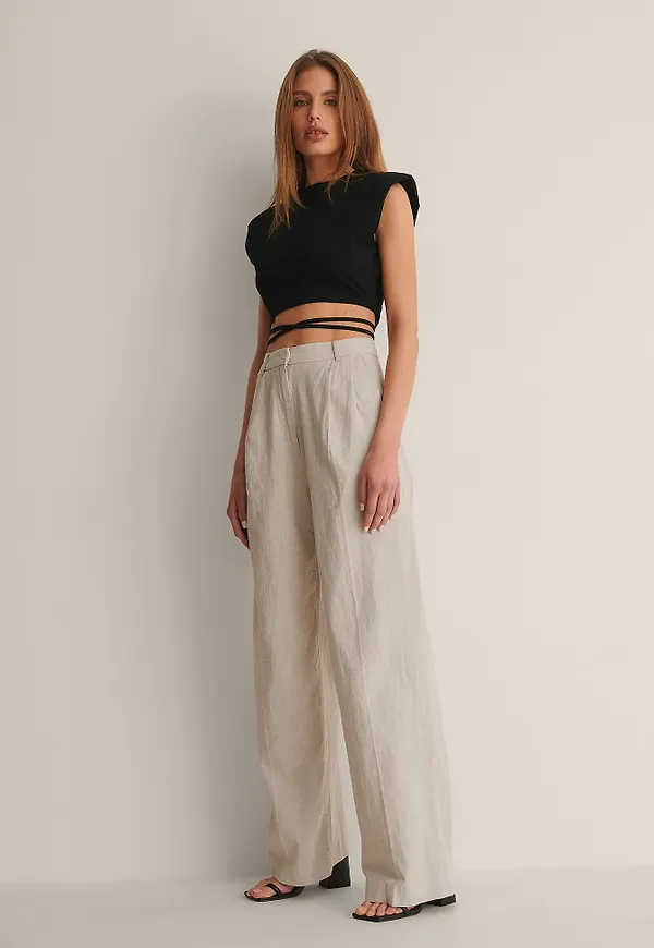 Handpicked x NA-KD Linneblandning Kostymbyxor - Beige