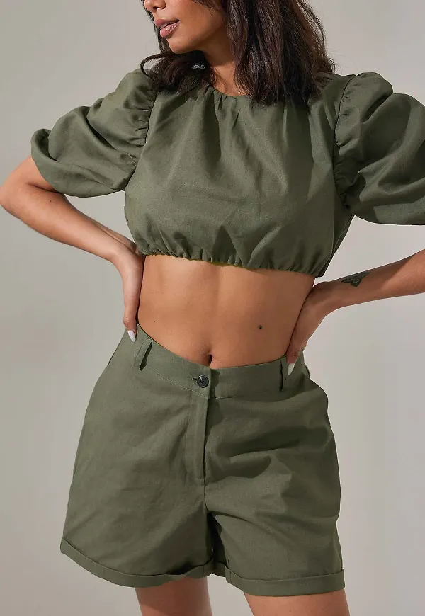 Handpicked x NA-KD Linneshorts - Green