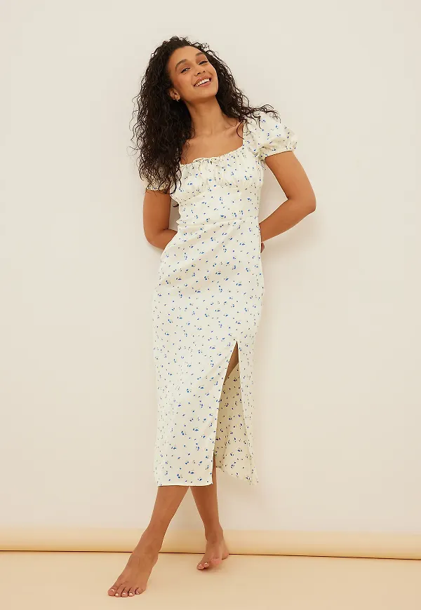 Handpicked x NA-KD Midiklänning med kort puffärm - Flower