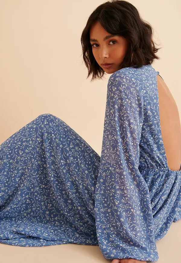 Handpicked x NA-KD Recycled maxiklänning med öppen rygg - Blue