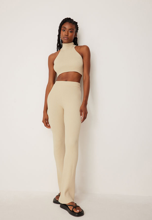Handpicked x NA-KD Ribbade byxor - Beige